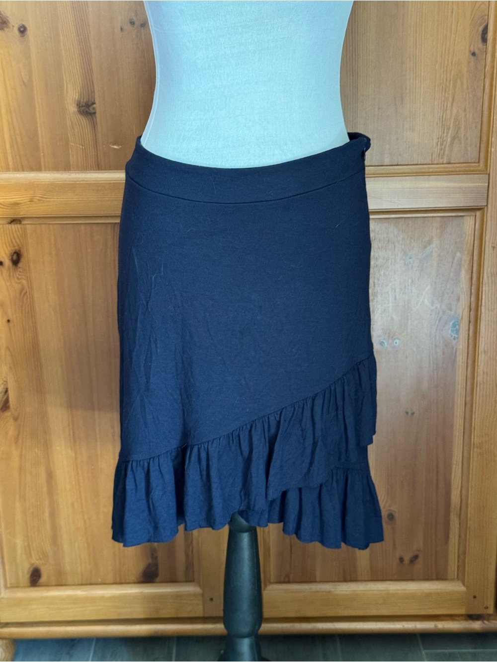 Asymmetrical Ruffle-Hem Skirt Blue Size Medium